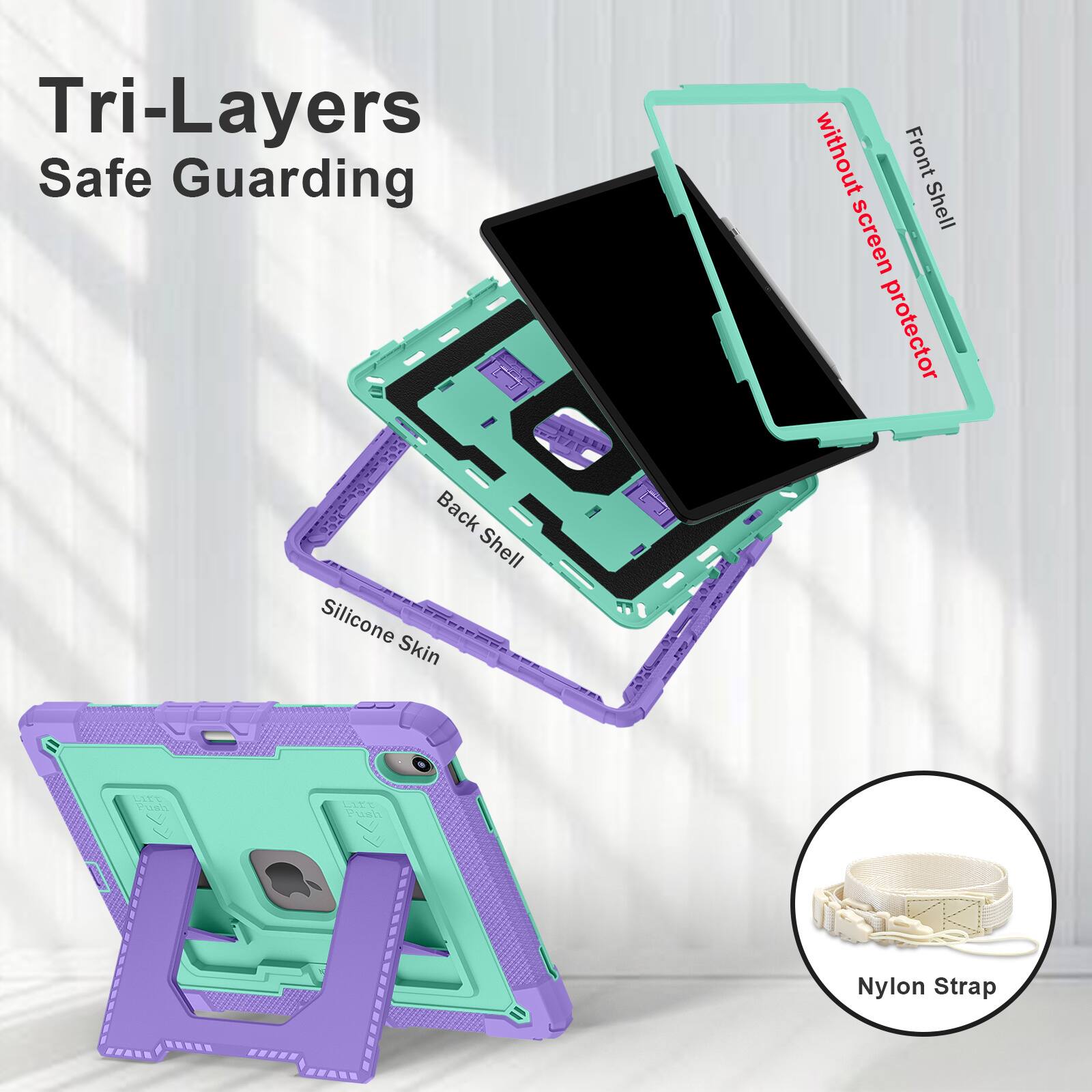 Tri-Layers Safe Guarding without Front Shell screen protector Back Shell Silicone Skin - vN LITE uah Nylon Strap