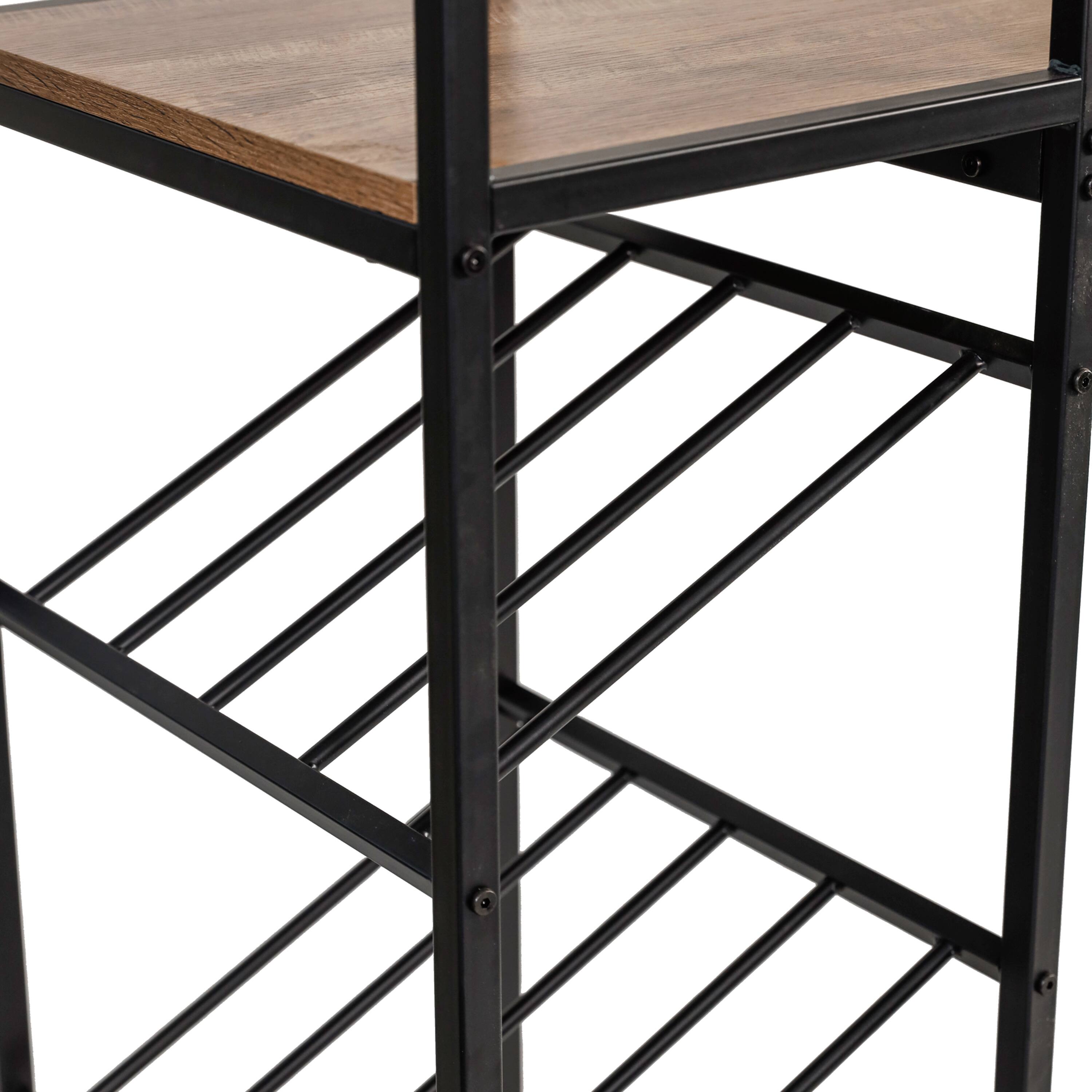 Alt View 8. Emma + Oliver - Modern Freestanding Metal Bar Table with Bottle and Stemware Storage - Light Brown Top/Black Frame.
