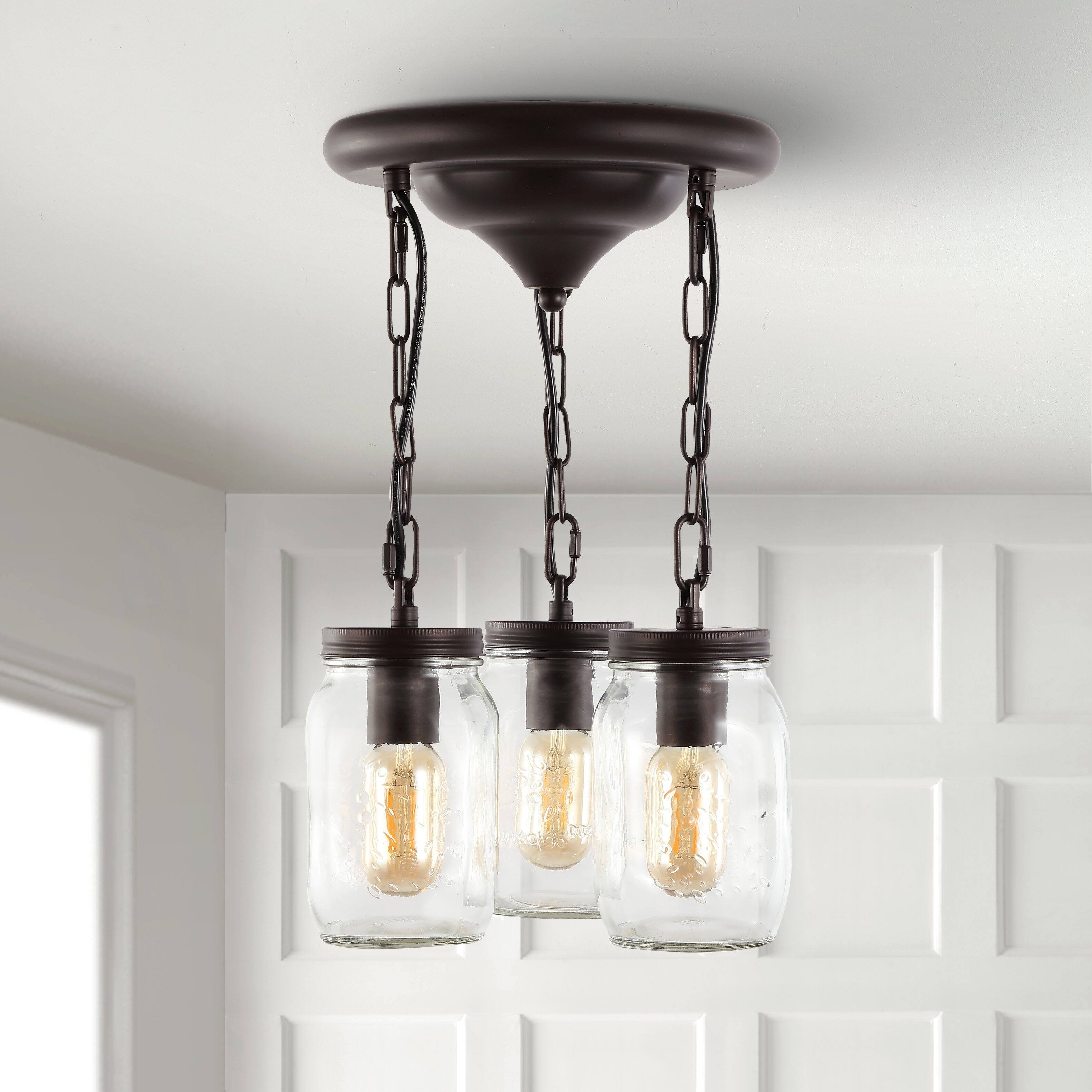 Alt View 5. Jonathan Y - Gaines 11" 3-Light Farmhouse Industrial Iron Mason Jar LED Semi Flush Mount, Oil Rubbed Bronze - Oil Rubbed Bronze.