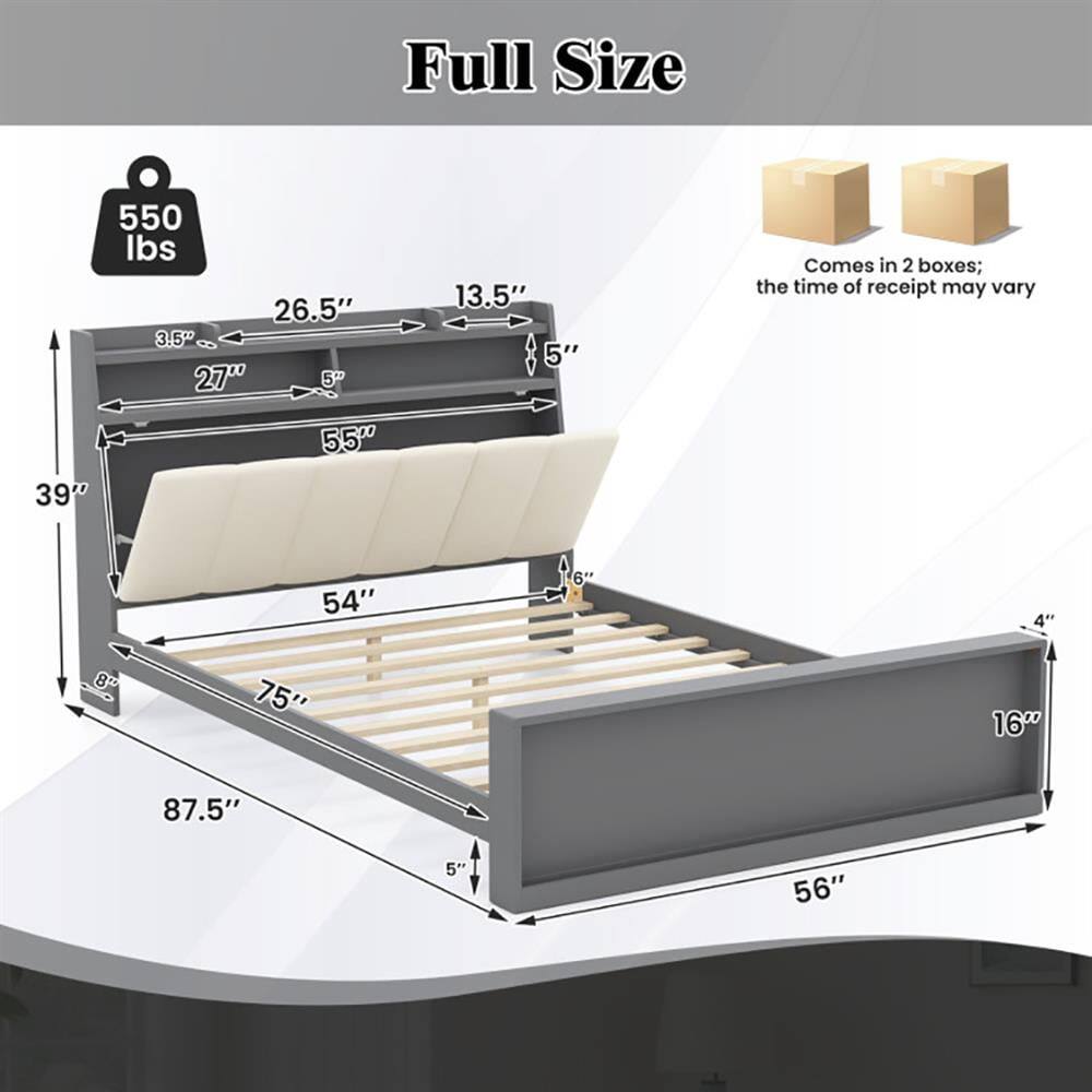 Full Size  
550 lbs  
26.5"  
3.5"  
27"  
5"  
13.5"  
54"  
55"  
75"  
87.5"  
56"  
16"  
4"  
39"  
8"  
Comes in 2 boxes; the time of receipt may vary