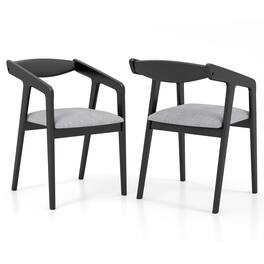 Gymax - 2 PCS Wooden Dining Chair w/ Rubber Wood Frame Armrests Padded Cushion - Black/Gray