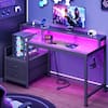 Front. Furnulem - Computer Desk With Drawers Power Outlet Gaming Desk With Storage Shelves for Home Office Desk - Black.