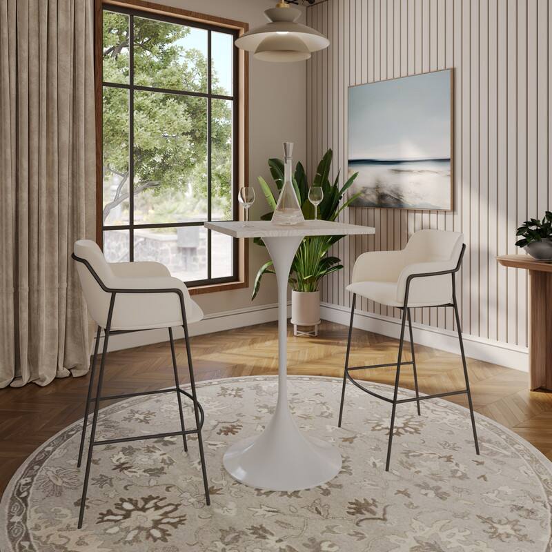 LeisureMod Verve 24 Inch Square Bar Height Table with MDF Top and White ...
