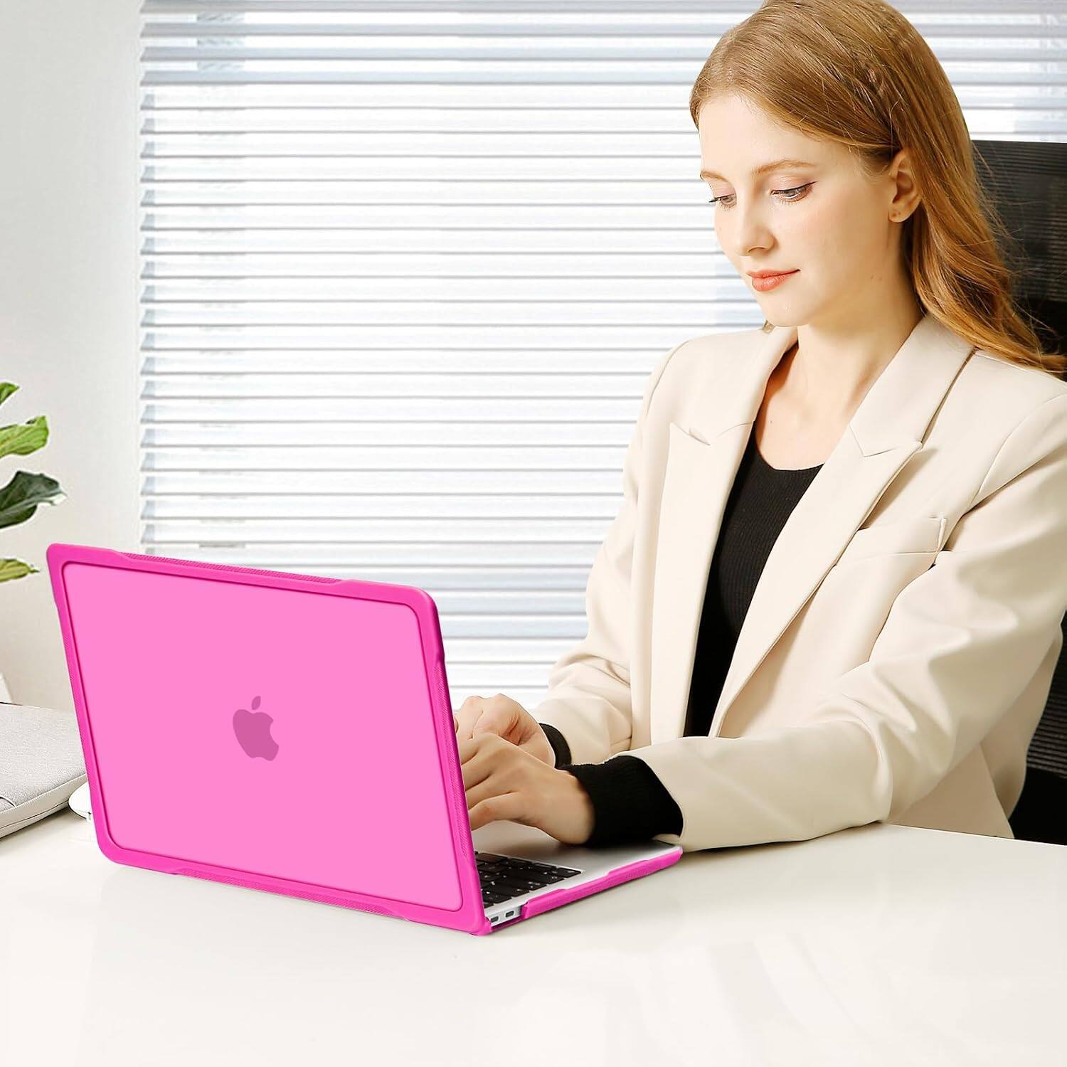 Alt View 2. mosiso - Case for MacBook Air 13 inch Case M1 A2337 A2179 A1932 2021-2018, Crack Resistant Cover with TPU Bumper & Keyboard Cover - Rose Red.