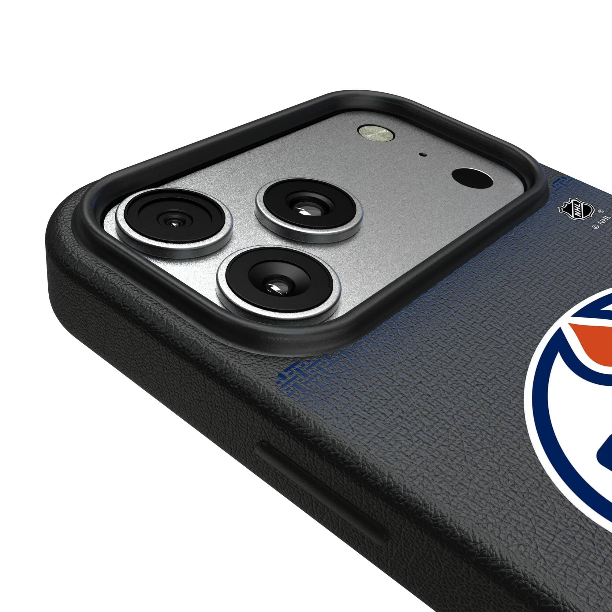 Alt View 2. Keyscaper - Edmonton Oilers Linen Logo iPhone Magnetic Bump Case - 15 - Black.