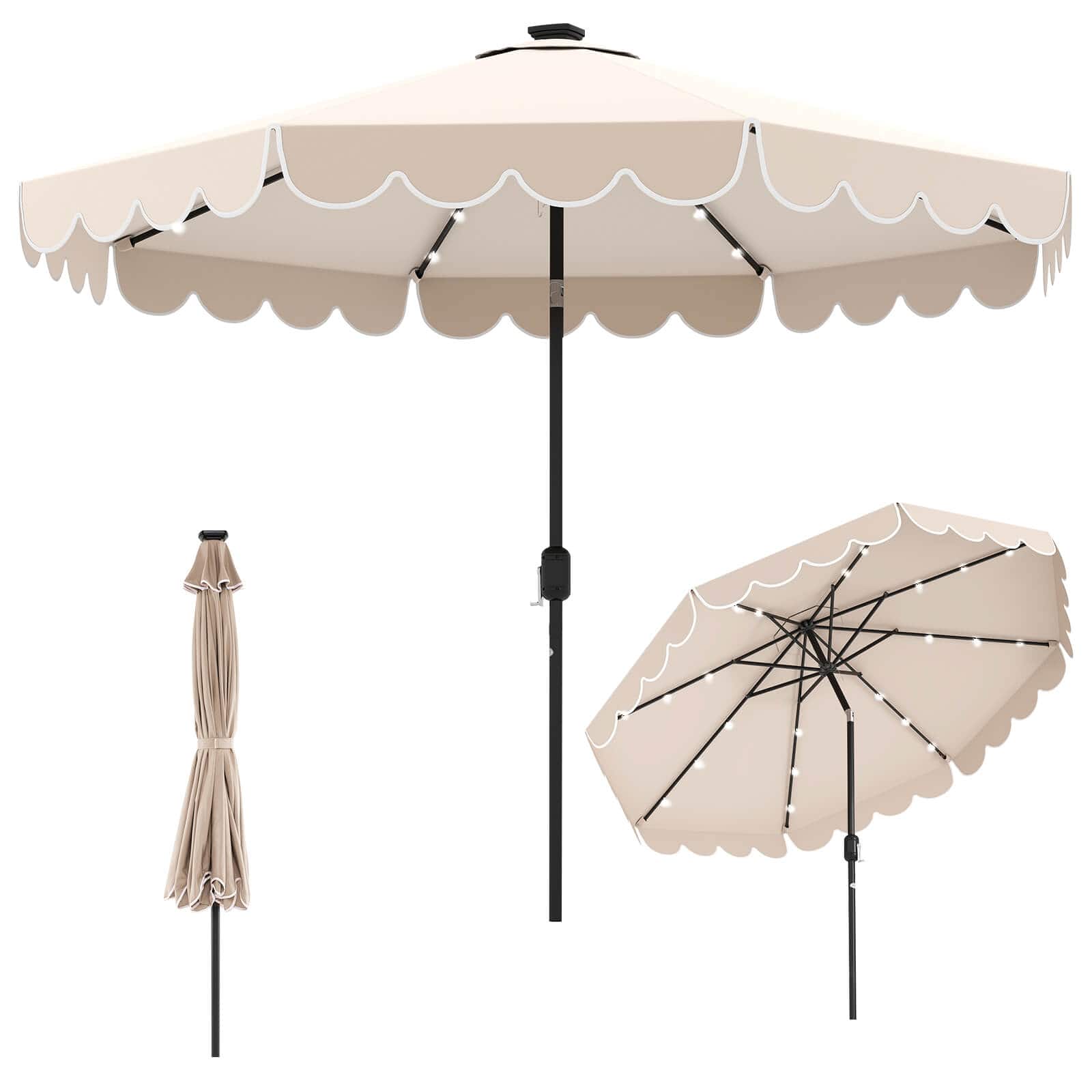 Costway - 10 FT Solar Patio Umbrella with 24 LED Lights 8 Ribs & Tilt Adjustment - Beige price history on PriceWatchPro