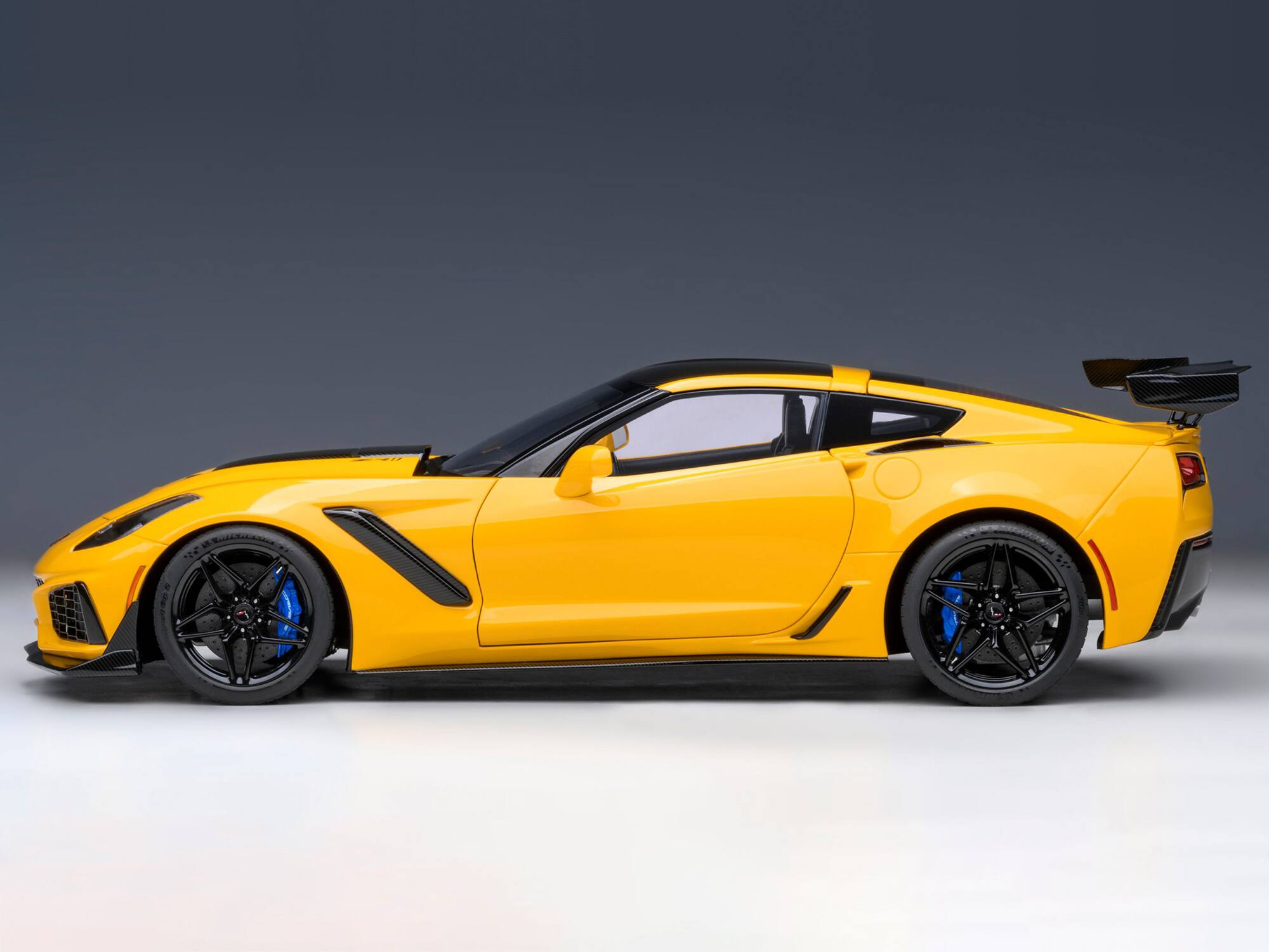 Alt View 7. Autoart - 2019 Chevrolet Corvette C7 ZR1 Corvette Racing Yellow Tintcoat with Carbon Top 1/18 Model Car by Autoart.