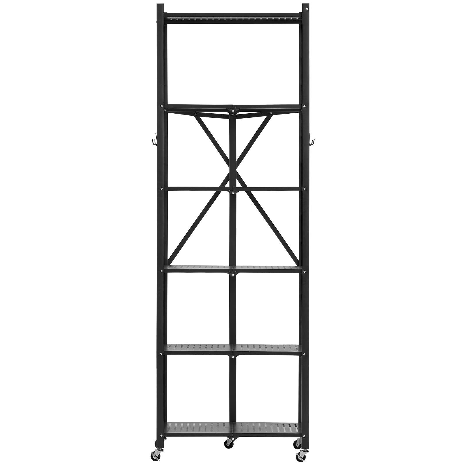 Alt View 5. VEVOR - 6-Tier Foldable Storage Shelf, 24Wx12Dx72H Inch Folding Metal Rack Shelving Unit, Heavy Duty No Assembly Organizer Shelf - Black.
