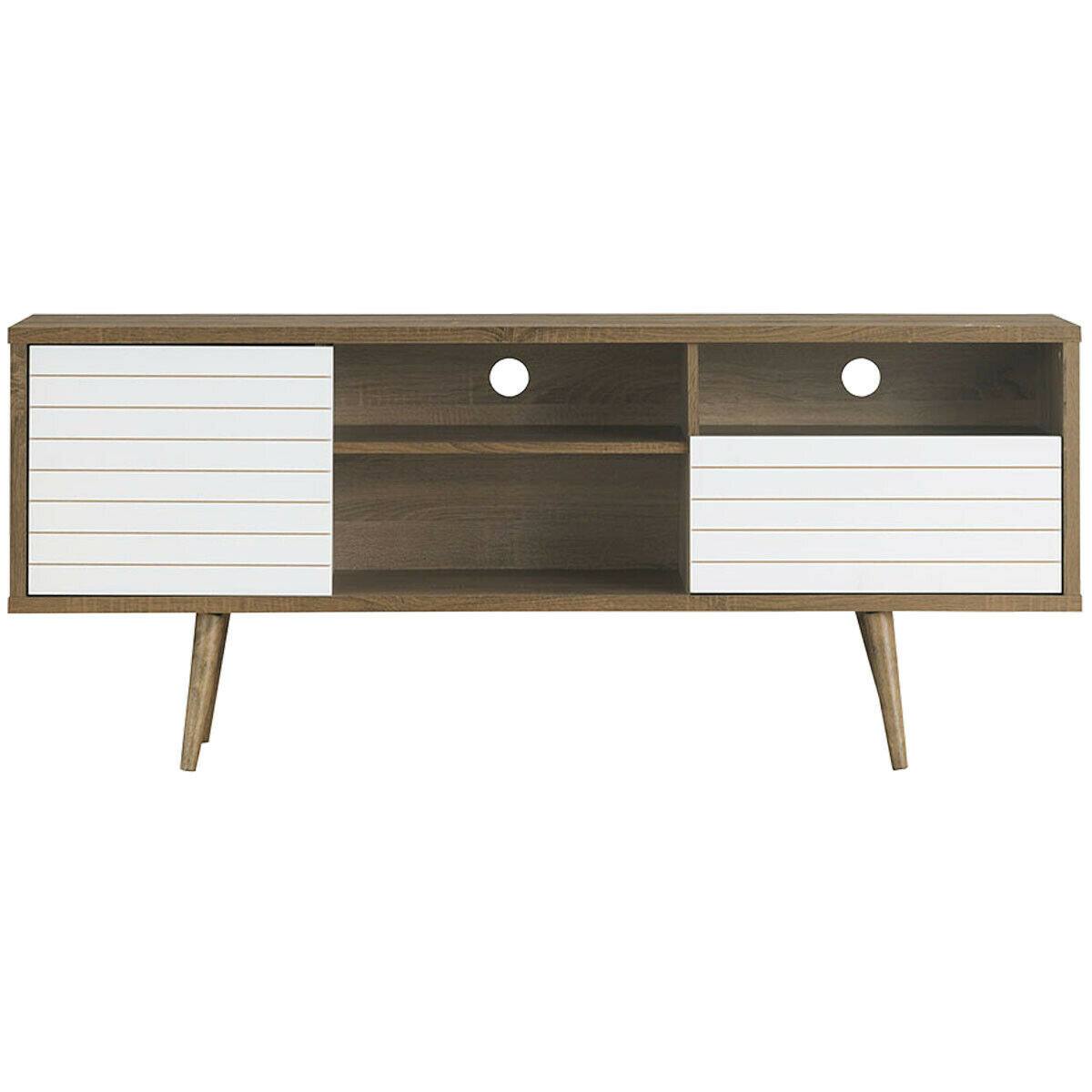 Alt View 8. Gymax - Gymax Modern TV Stand/Console Cabinet 3 Shelves Storage Drawer Splayed Leg Wood/White - Oak,White.