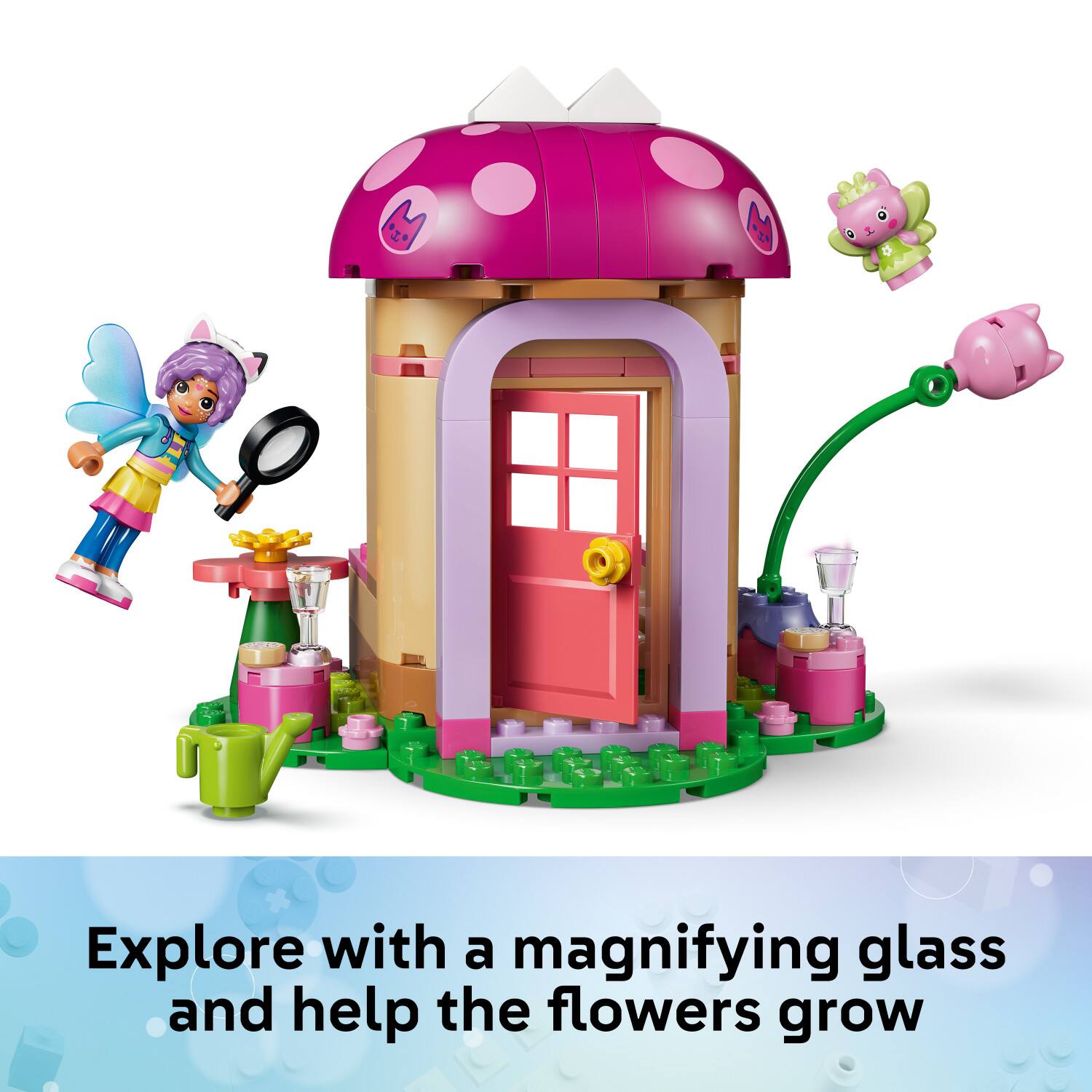 Explore with a magnifying glass and help the flowers grow