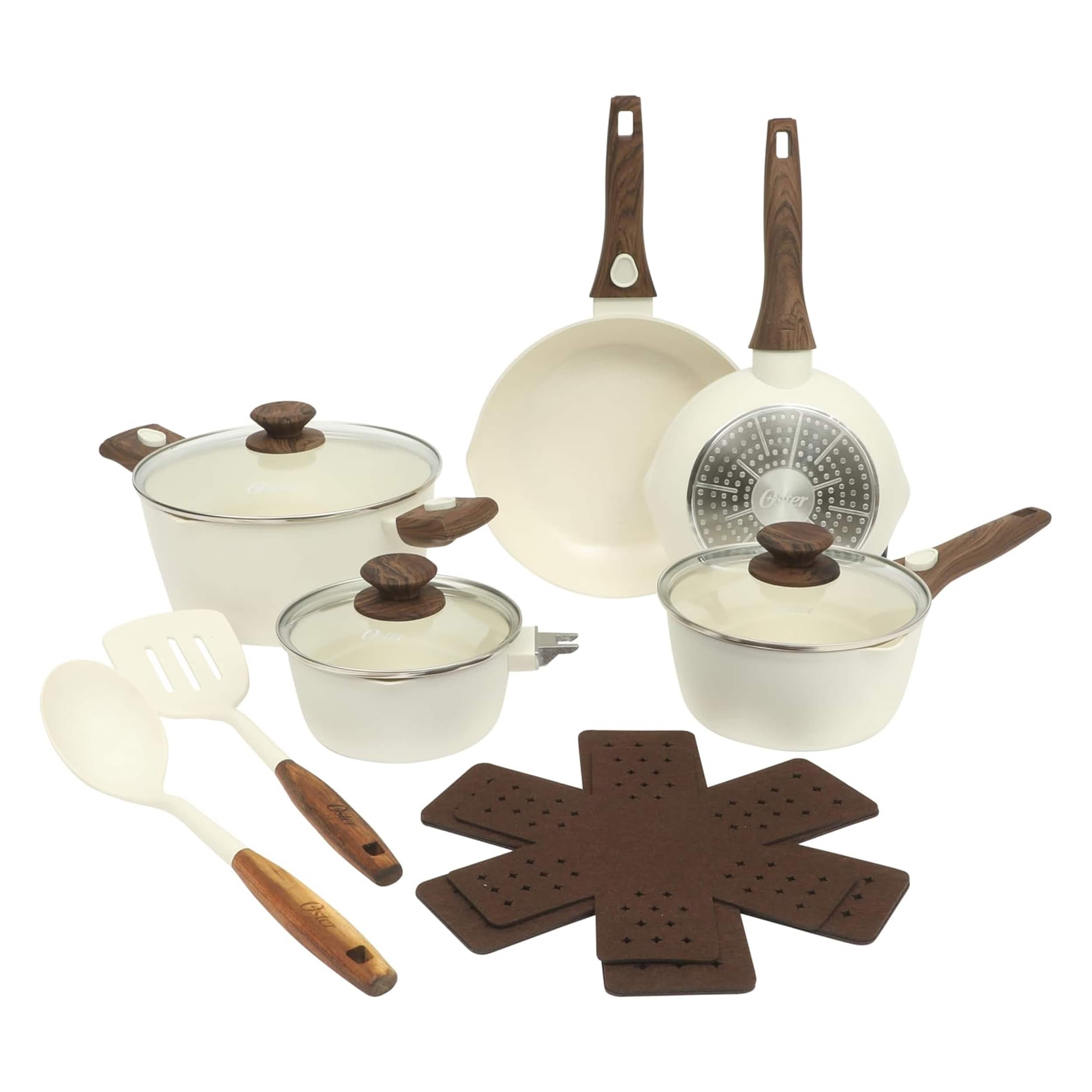 Oster - SmartHandle Advance 18 Piece Ceramic Nonstick Cookware Set in Matte - Linen