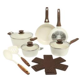 Oster - SmartHandle Advance 18 Piece Ceramic Nonstick Cookware Set in Matte - Linen