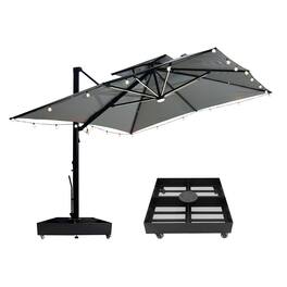 Mondawe - 10x13ft Cantilever Patio Lighted Umbrella with DIY Drape Hook and Base - Gray