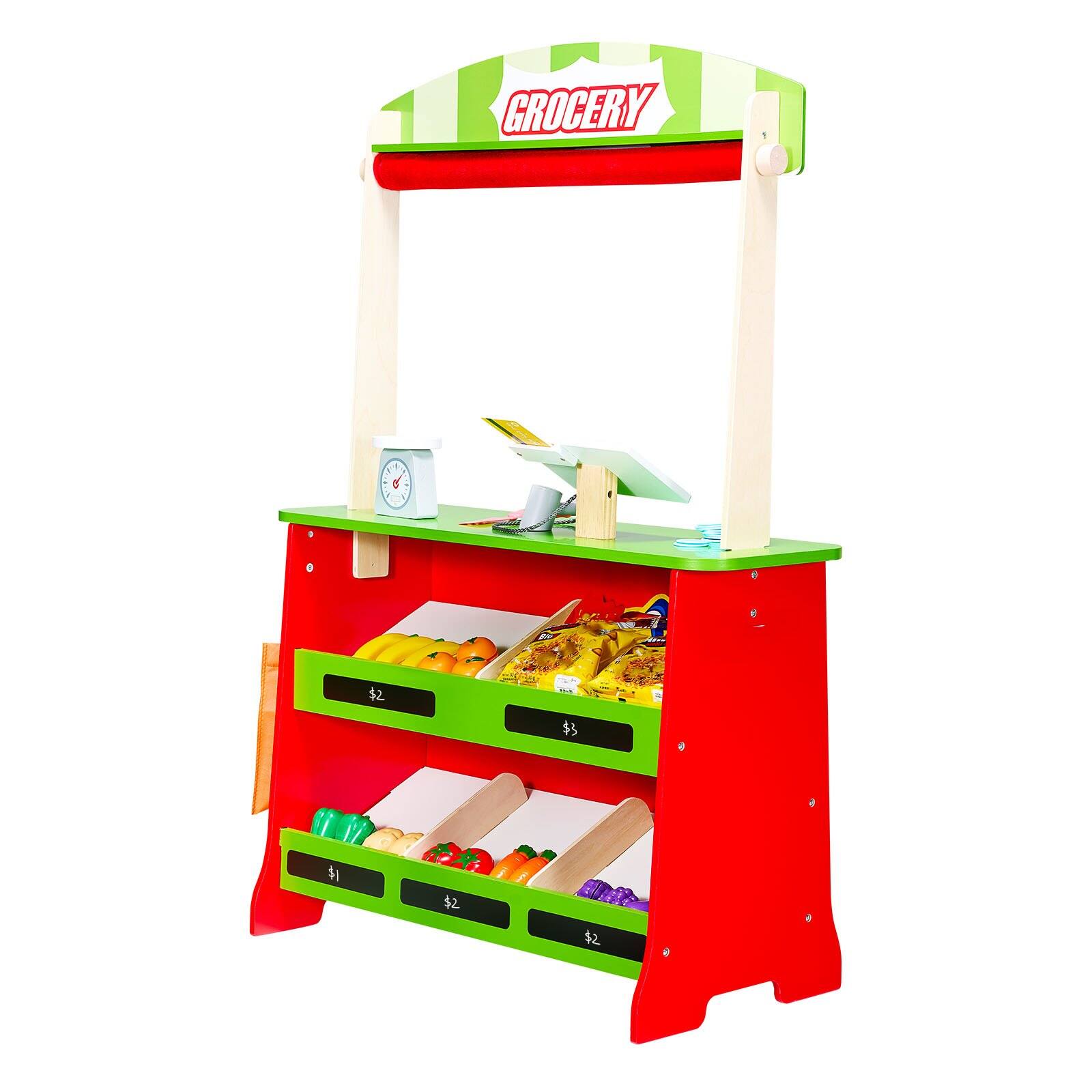 Alt View 10. Glintex - Wooden Puppet Theater Playset, 2-in-1 Reversible Play Store with Chalkboard & Cash Register, Pretend Market Stand Toy.