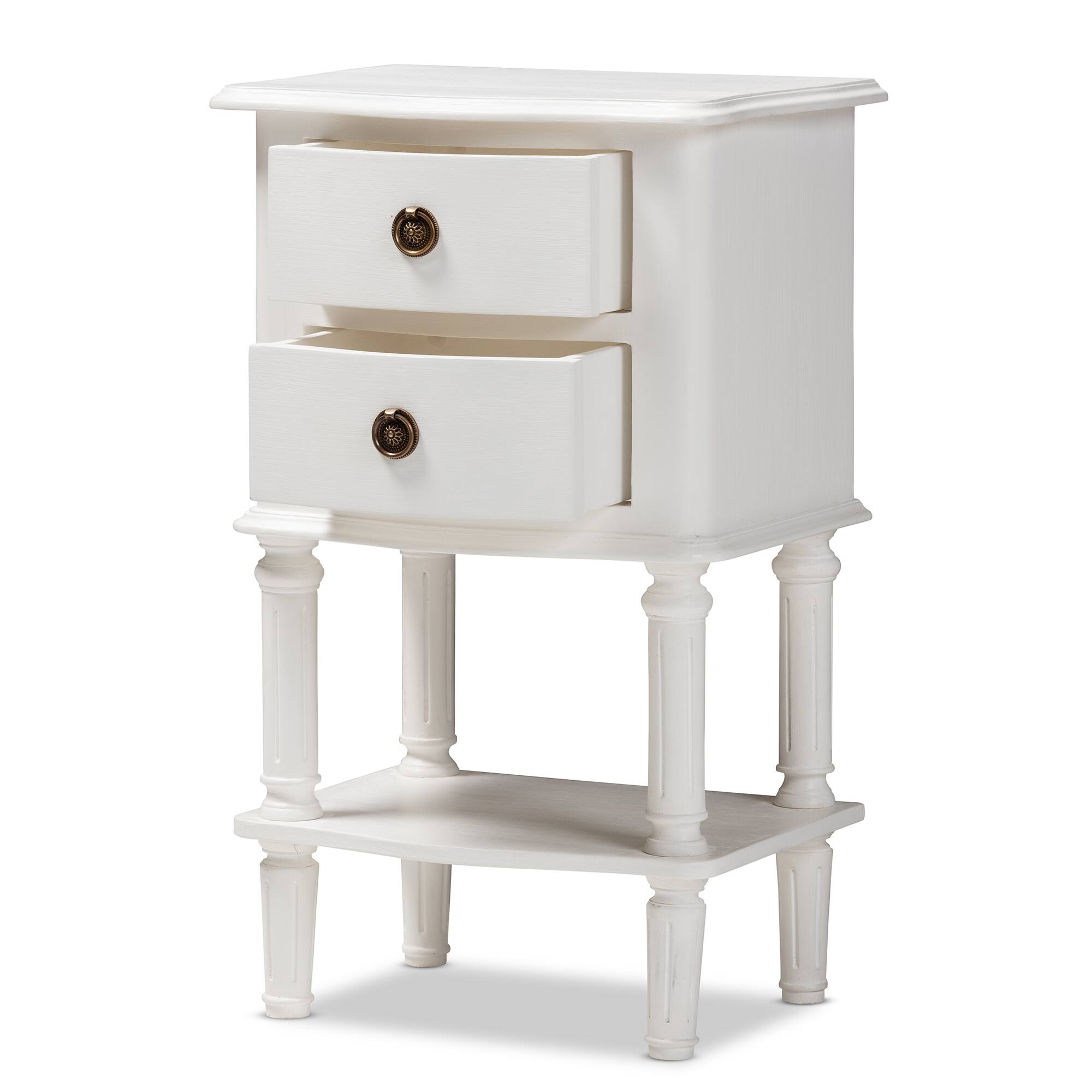 Angle. Baxton Studio - Audrey Country Cottage Farmhouse Finished 2-Drawer Nightstand - White.