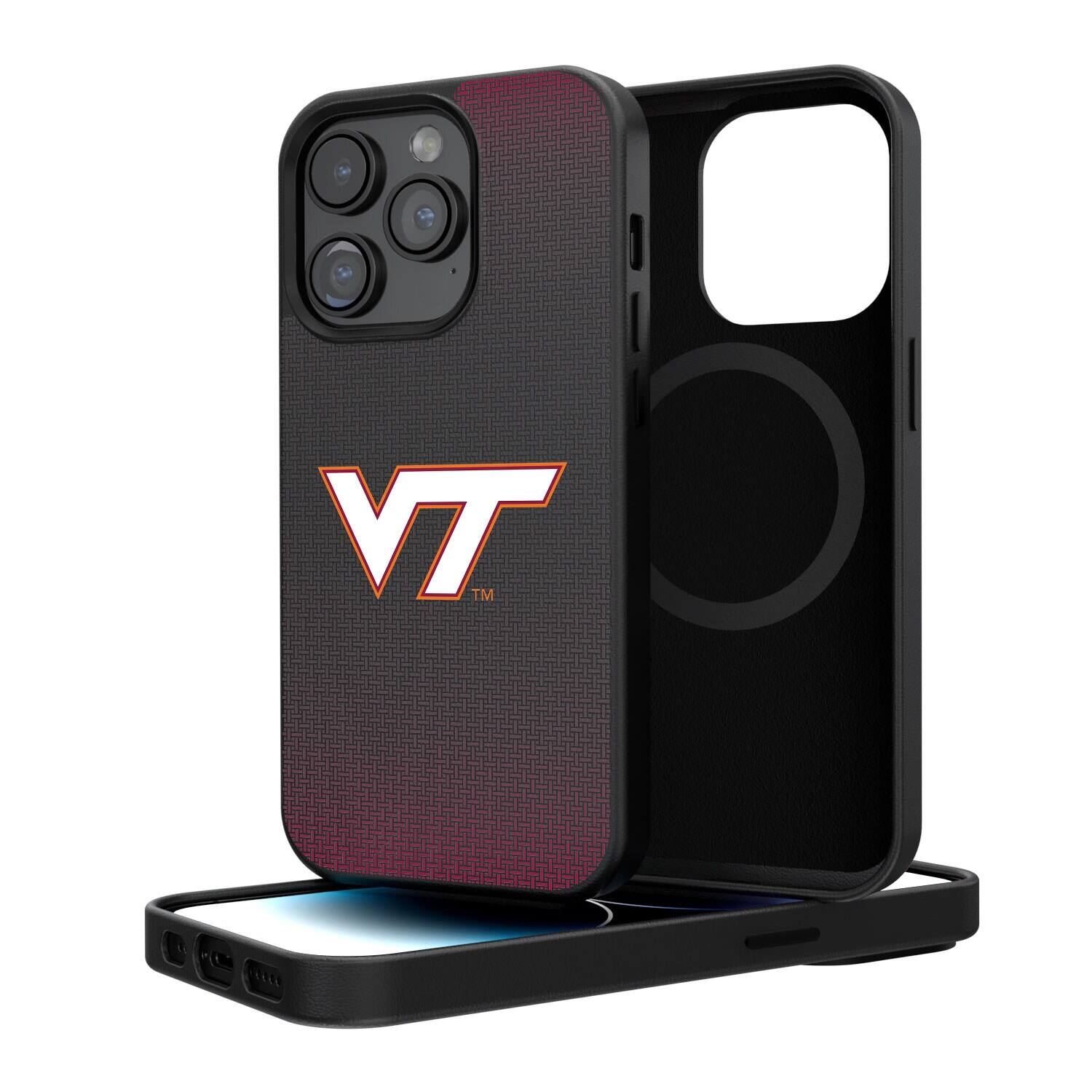 Front. Keyscaper - Virginia Tech Hokies Linen Logo iPhone Magnetic Bump Case - 13 - Black.