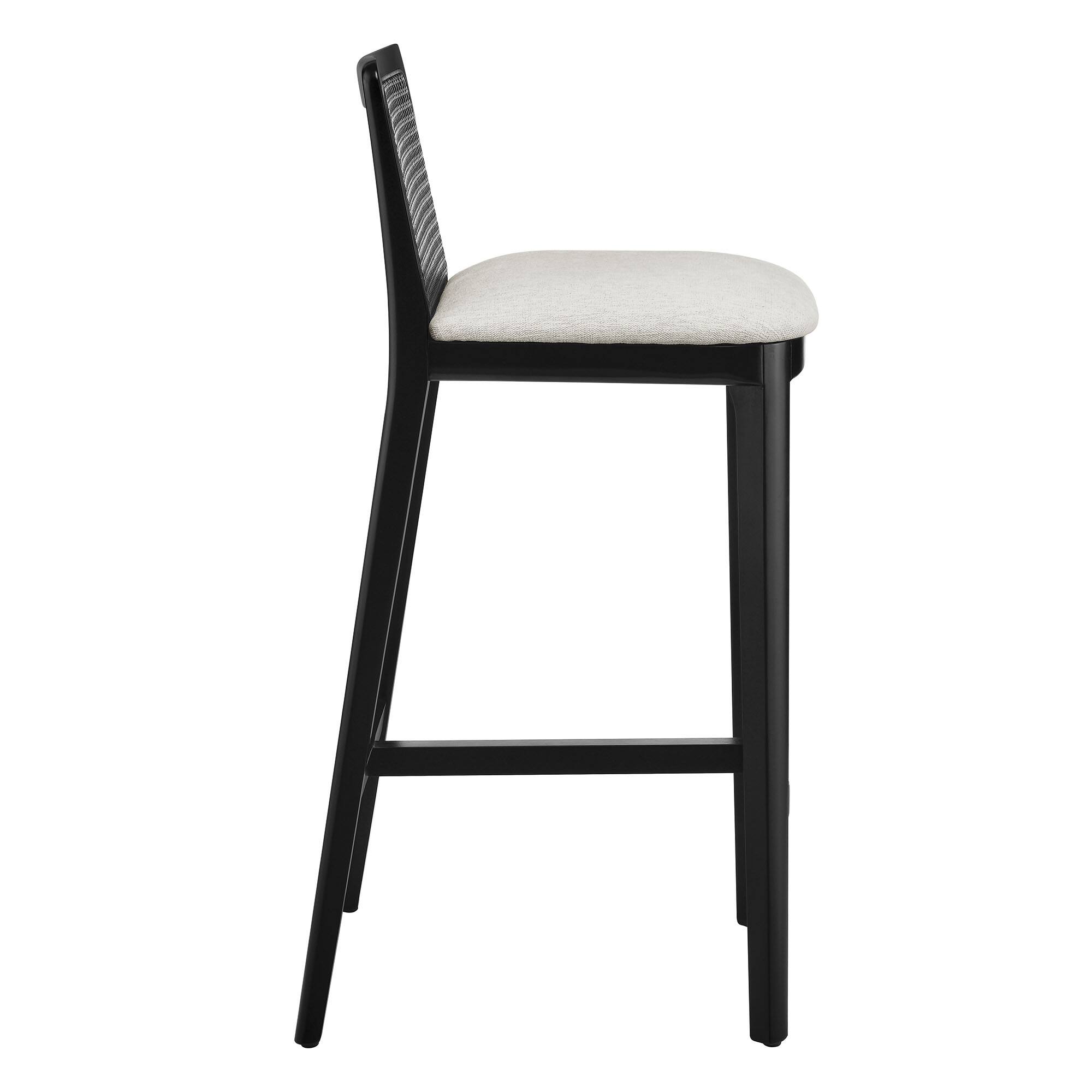 Alt View 2. Modway - Monarch Wood and Rattan Bar Stool by Modway - Black Black Heathered Weave Ivory.