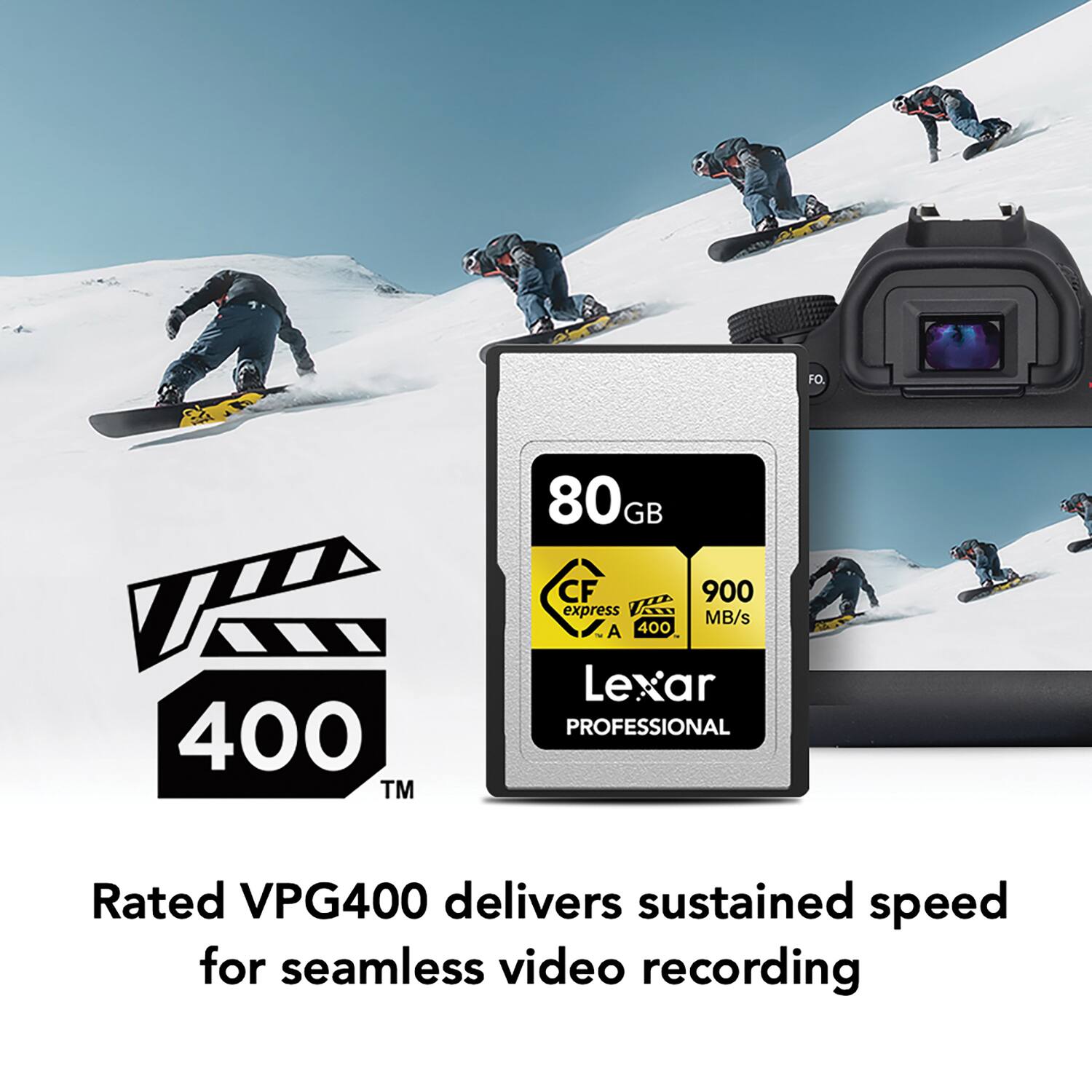 FO UA 400 TM 80GB GB CF 900 express MB/s A 400 Lexar PROFESSIONAL Rated VPG400 delivers sustained speed for seamless video recording

Rated VPG400 delivers sustained speed for seamless video recording