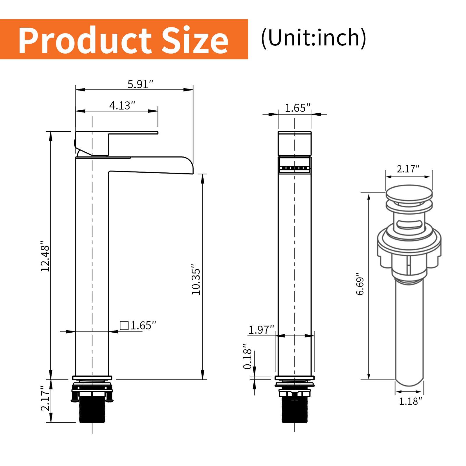 Product Size (Unit: inch)

- 5.91"
- 4.13"
- 1.65"
- 2.17"
- 12.48"
- 10.35"
- 6.69"
- 2.17"
- 1.65"
- 1.97"
- 0.18"
- 1.18"