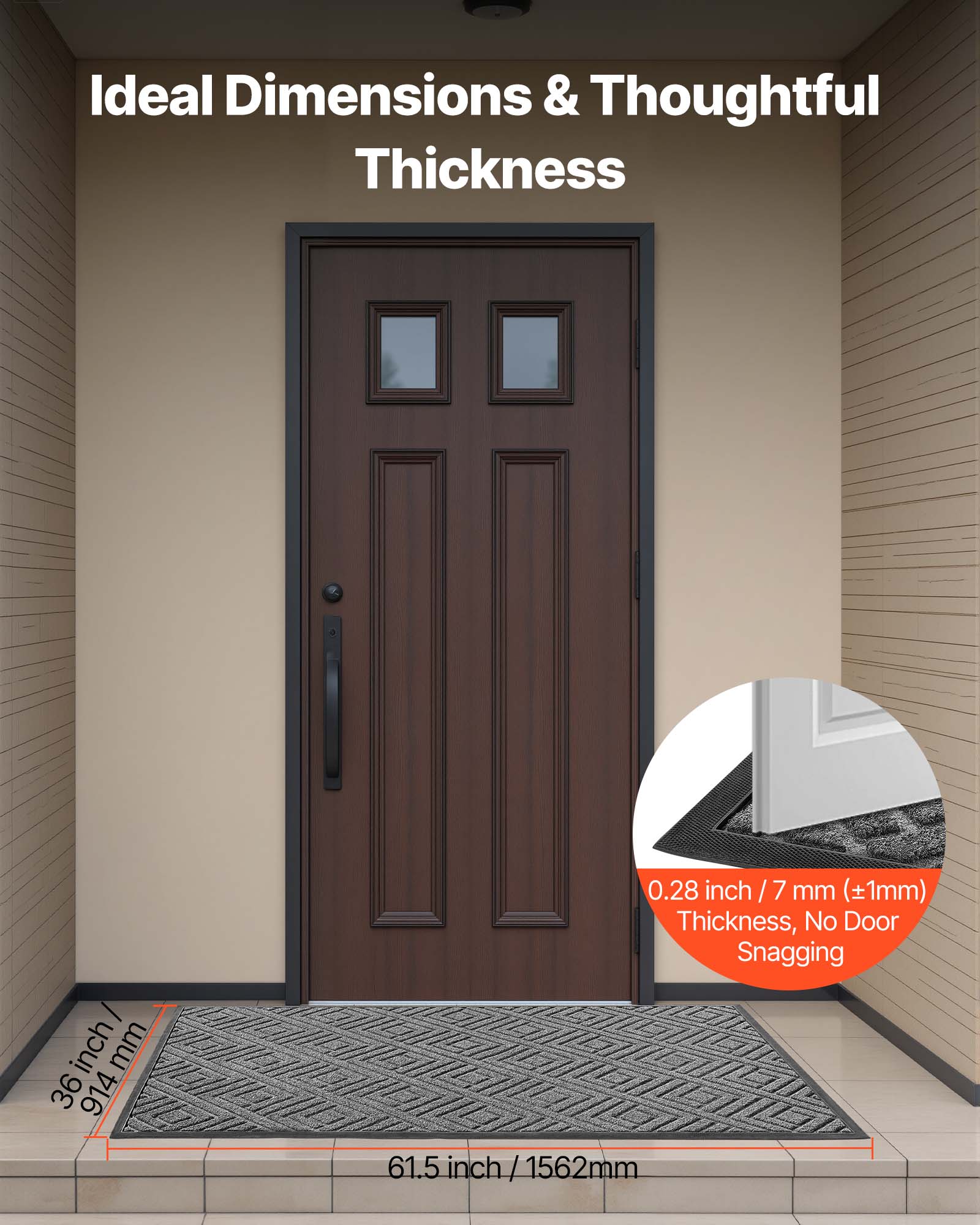 Ideal Dimensions & Thoughtful Thickness

0.28 inch / 7 mm (±1mm) Thickness, No Door Snagging

36 inch / 914 mm

61.5 inch / 1562 mm