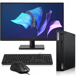 Lenovo - Refurbished Excellent - Mini PC M75q Tiny Desktop PC - AMD Ryzen3 Pro 5350GE - 8GB RAM - 256GB SSD, 24" LED Wi-Fi - KB & Mouse - Win11 - Black
