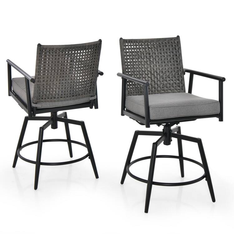 Alt View 1. Mondawe - Set of 2 360 Degree Swivel Bar Stool with Metal Frame and PE Rattan Backrest - Black.