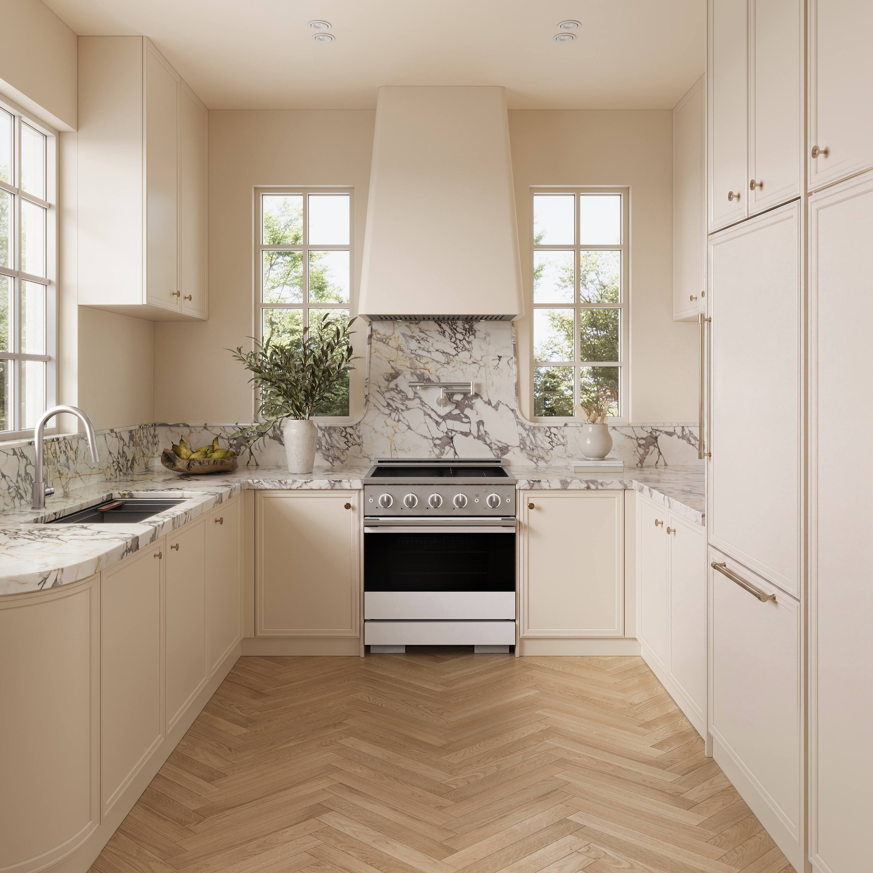 Alt View 2. ZLINE - 30 in. 4.2 cu. ft. Marino Freestanding Induction Range with 4 Burners and Convection Oven with White Matte Door - White Matte.