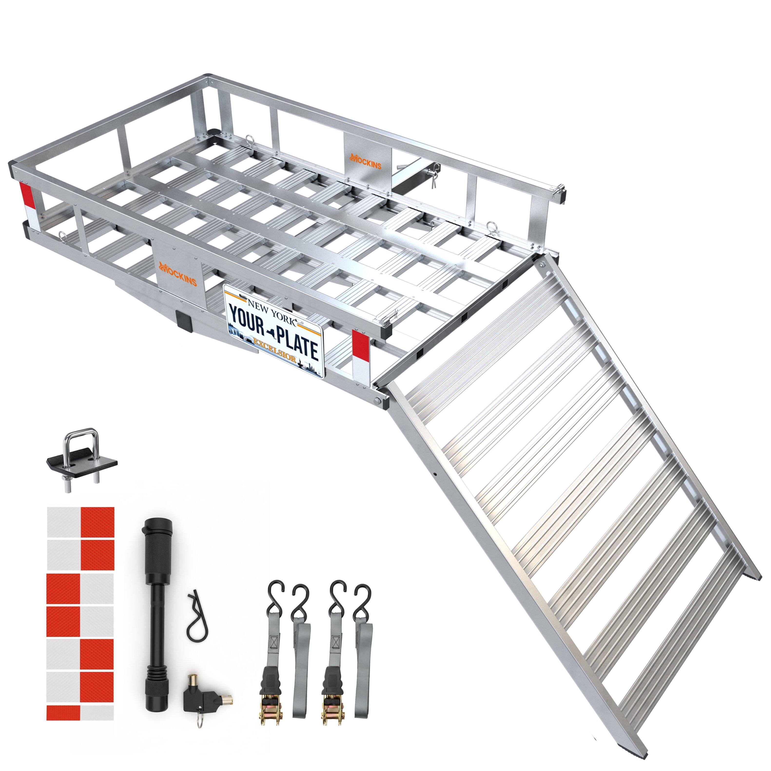 Mockins - 50 in. x 29 in. x 8 in. Aluminum Trailer Hitch Cargo Carrier with Ramp, Hitch Lock, Stabilizer and Straps price history on PriceWatchPro