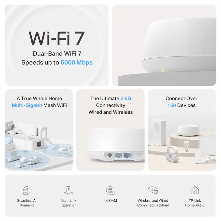 TP Link Deco 7 BE5000 Dual Band Wi Fi 7 Whole Home Mesh Router System ...