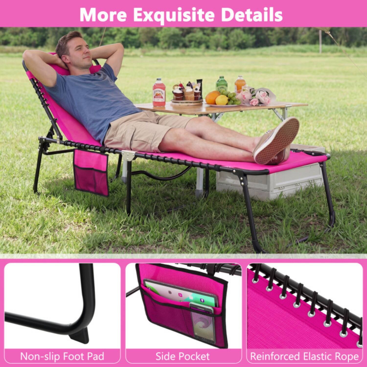 More Exquisite Details

- Non-slip Foot Pad
- Side Pocket
- Reinforced Elastic Rope