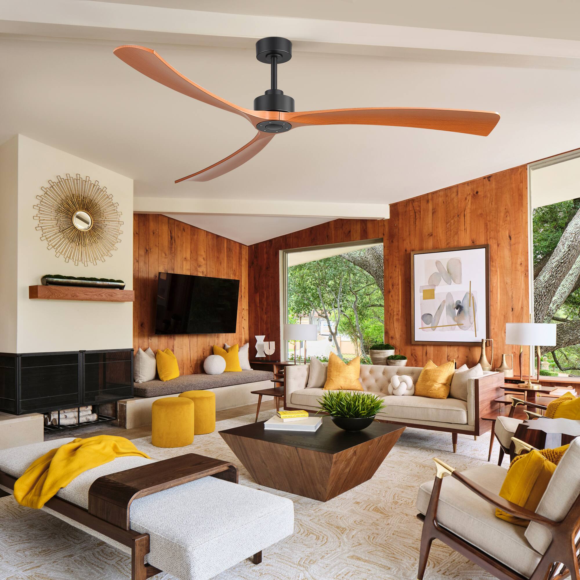 Back. Breezary - 72-Inch Quiet Ceiling Fan with 3 Blades, DC Motor, 6 Speeds, Remote Control, Downrod Mount, Timer Function - 72-Inch Black and Walnut.