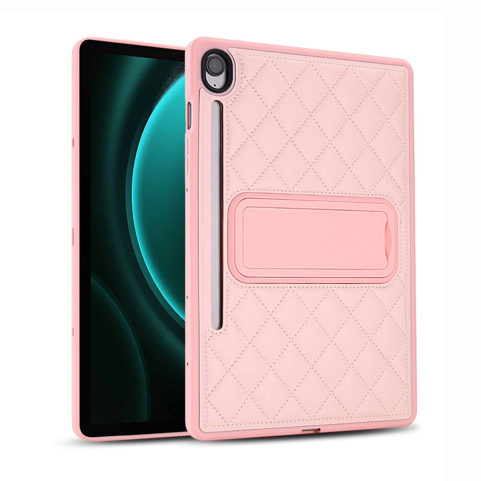 Alt View 2. Dteck - Slim Case for Samsung Galaxy Tab S10 FE/S10/S9 FE/S9 5G, Elegant PU Leather Shockproof Back Cover Shell with Kickstand - Pink.
