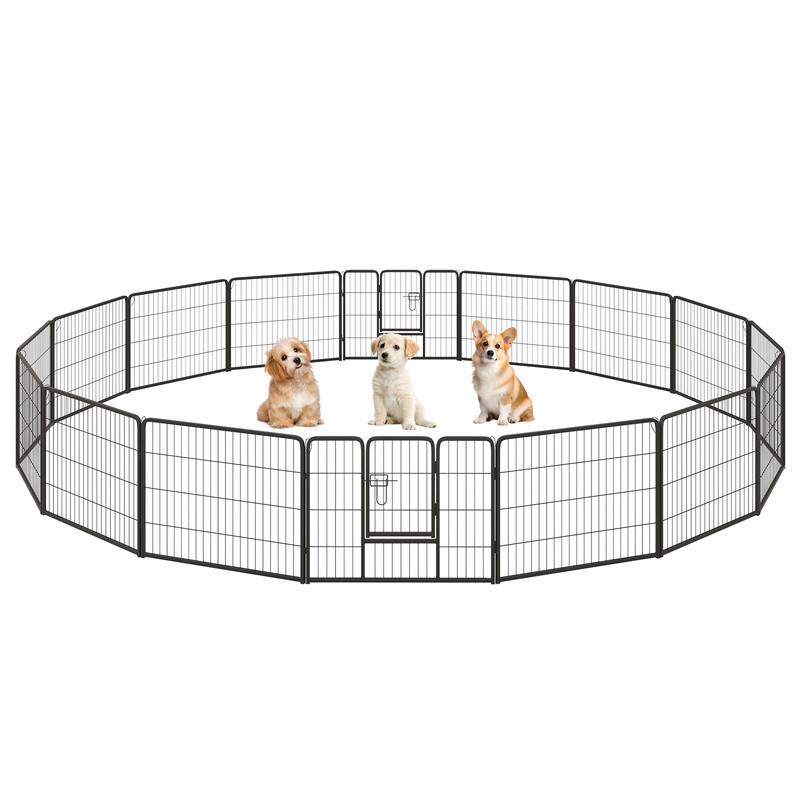 Alt View 4. WELLFOR - 16-Panel 24" Height Heavy Duty Dog Playpen  with Lock and Large Door , Metal Pet Fence for Indoor/Outdoor Use - Black.
