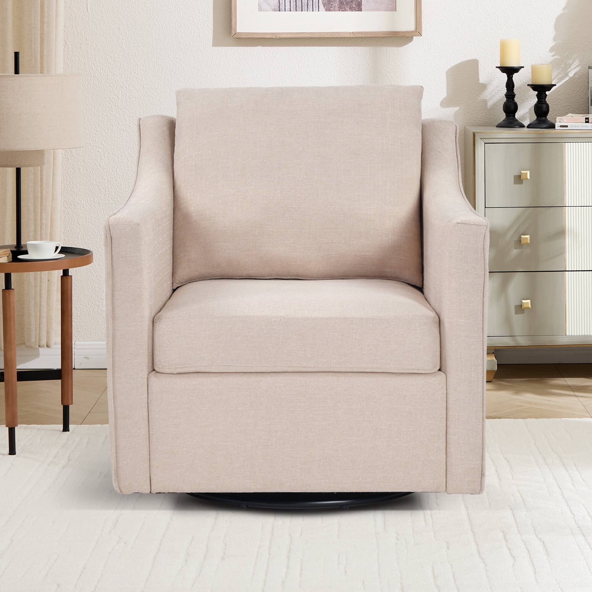 Angle. Bestier - Swivel Accent Square Chair with Thick Padded Backrest Cushion, Lounge Reading Chair for Living Room Bedroom - Oatmeal.
