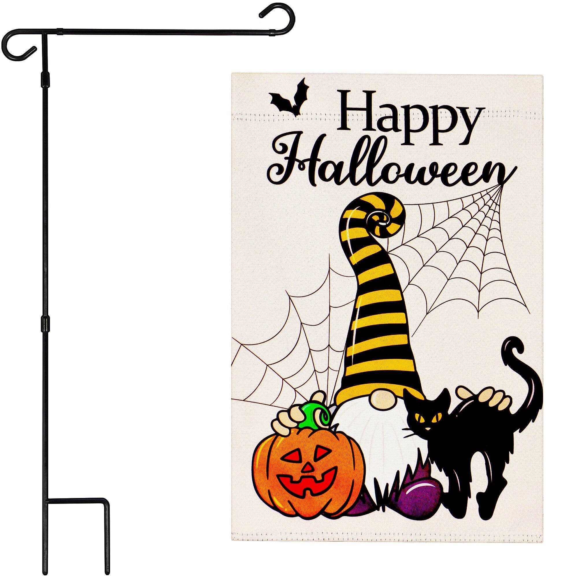 G128 - Combo Pack: 36 x 16 in Garden Flag Stand & 12 x 18 in Double-Sided Blockout Halloween Flag — Gnome with Pumpkin and Cat - Assorted Colors price history on PriceWatchPro