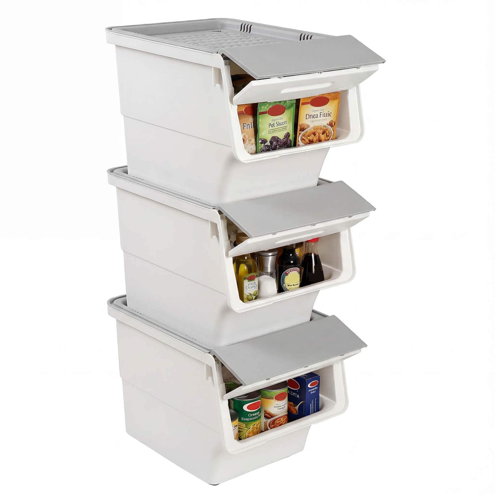 Costway - 3 PCS Storage Bins on Wheels with Stay-Open Lid for Kitchen Bedroom Laundry Closet - White + Gray