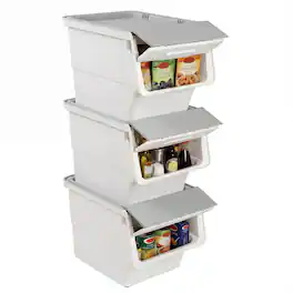 Costway - 3 PCS Storage Bins on Wheels with Stay-Open Lid for Kitchen Bedroom Laundry Closet - White + Gray