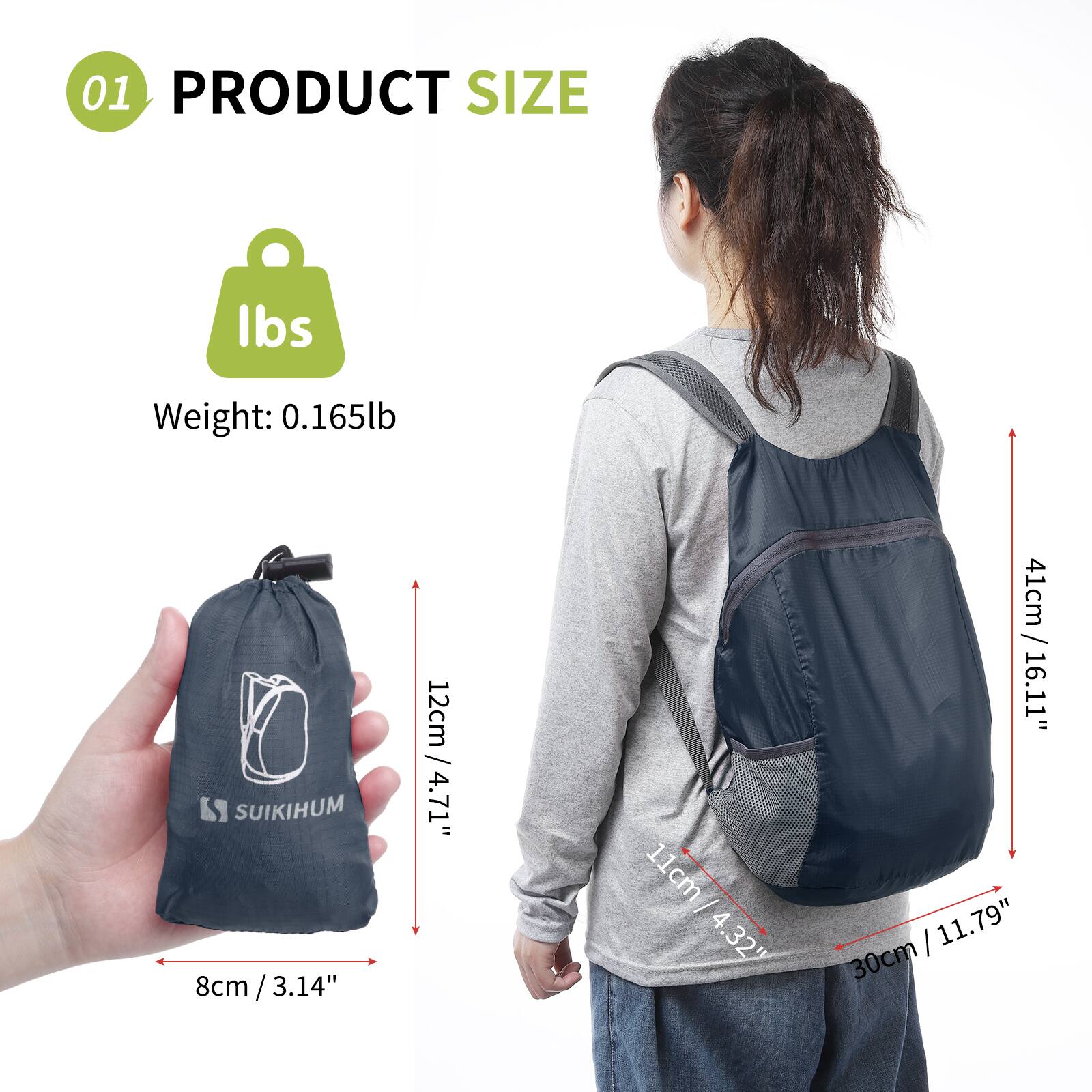 01 PRODUCT SIZE  
Weight: 0.165lb  
SUIKIHUM  
8cm / 3.14"  
12cm / 4.71"  
11cm / 4.32"  
41cm / 16.11"  
30cm / 11.79"