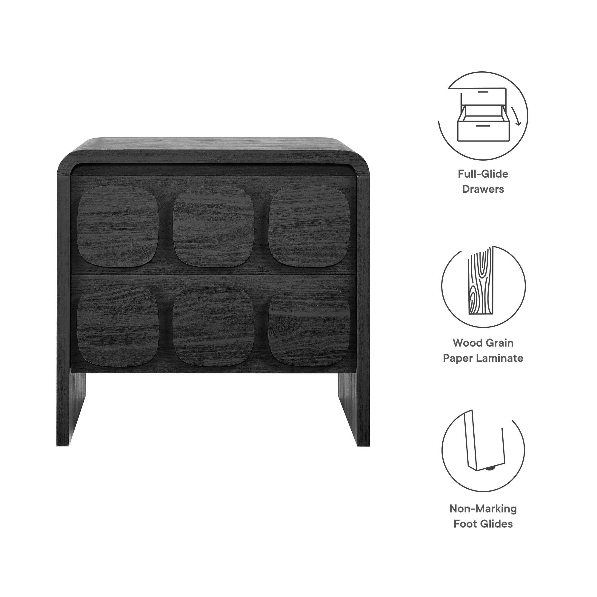 - Full-Glide Drawers
- Wood Grain Paper Laminate
- Non-Marking Foot Glides