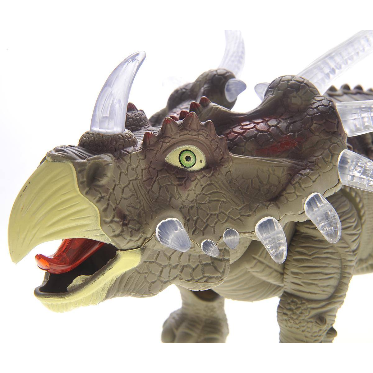 Angle. JuzToys - Dinosaur Toys for Kids 3-5, Walking Triceratops Dinosaur Toy With Lights And Sounds, Green - Green.