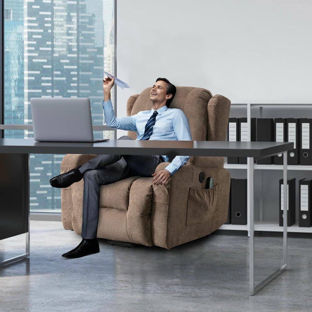 Back. Kadyn - Power Lift Recliner Chair, 8-Point Massage & Heat, 150° Recline, USB Port, Brown - Brown.