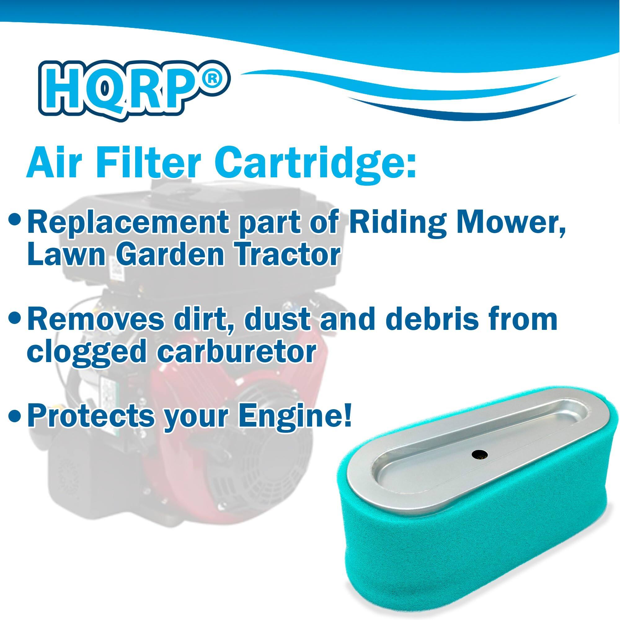 HQRP® Air Filter Cartridge:  
- Replacement part of Riding Mower, Lawn Garden Tractor  
- Removes dirt, dust and debris from clogged carburetor  
- Protects your Engine!