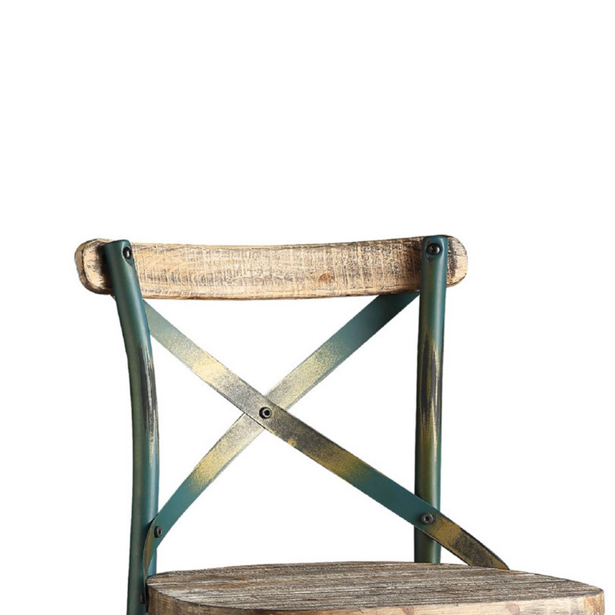 Alt View 1. Manhattan Lane - Chad 29 Inch Modern Bar Height Chair, Footrest, X Backrest - Antique Green and Antique Oak.