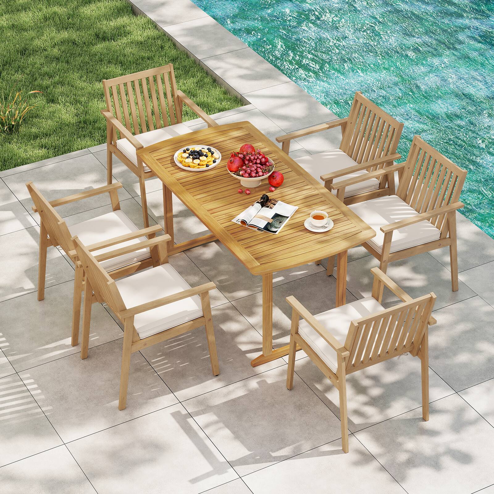 Alt View 8. Gymax - Gymax 2 PCS Patio Dining Chairs w/ Removable Padded Cushion Armrests & Teak Oil Finish - Yellow.