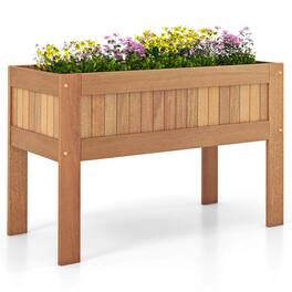 Costway - Wooden Elevated Planter Box with Solid Wood Frame & Sturdy Legs Slatted Bottom - Brown