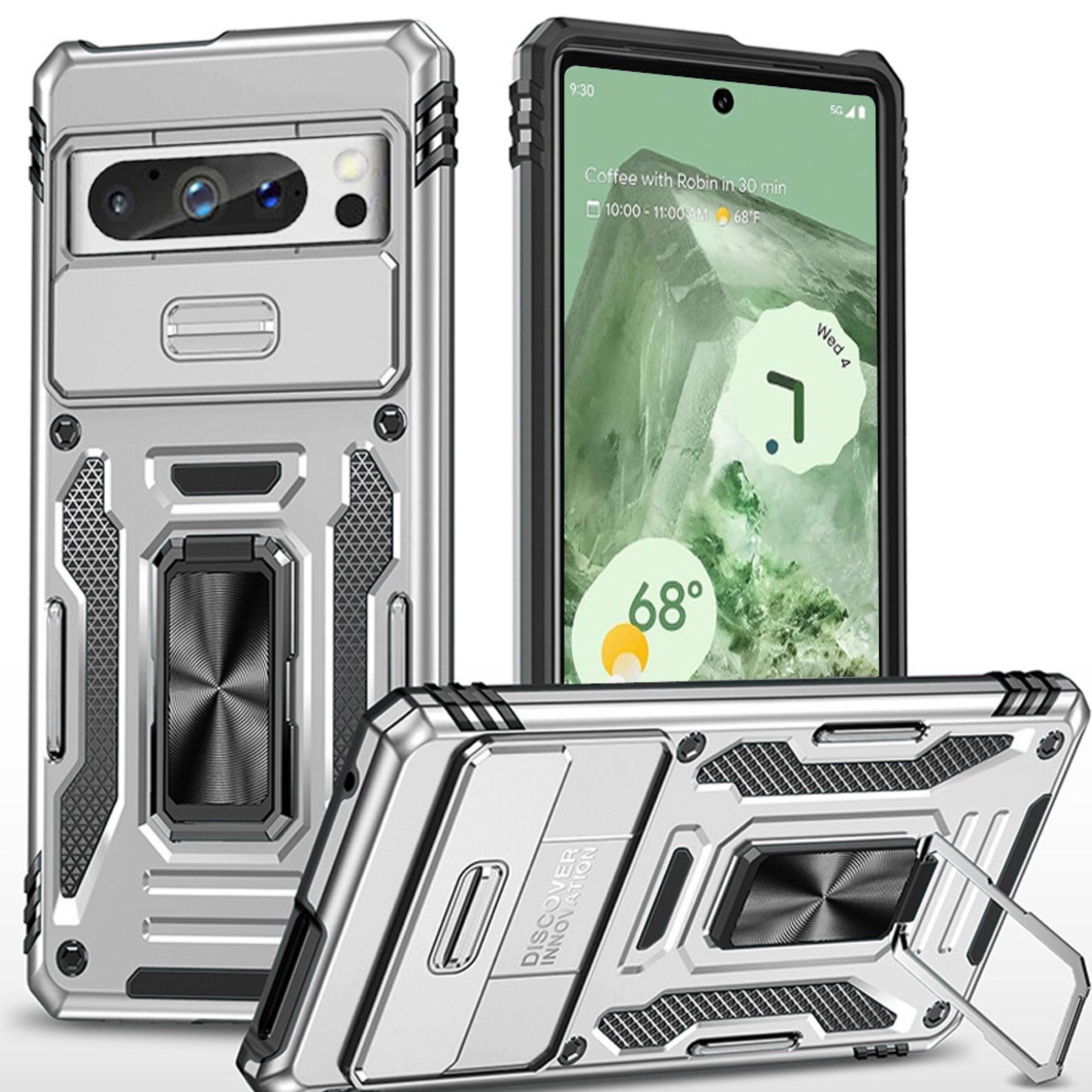 Kitcheniva - Sliding Lens Cover Shockproof Ringstand Case For Google Pixel 9 & Google Pixel 9 Pro - Silver price history on PriceWatchPro