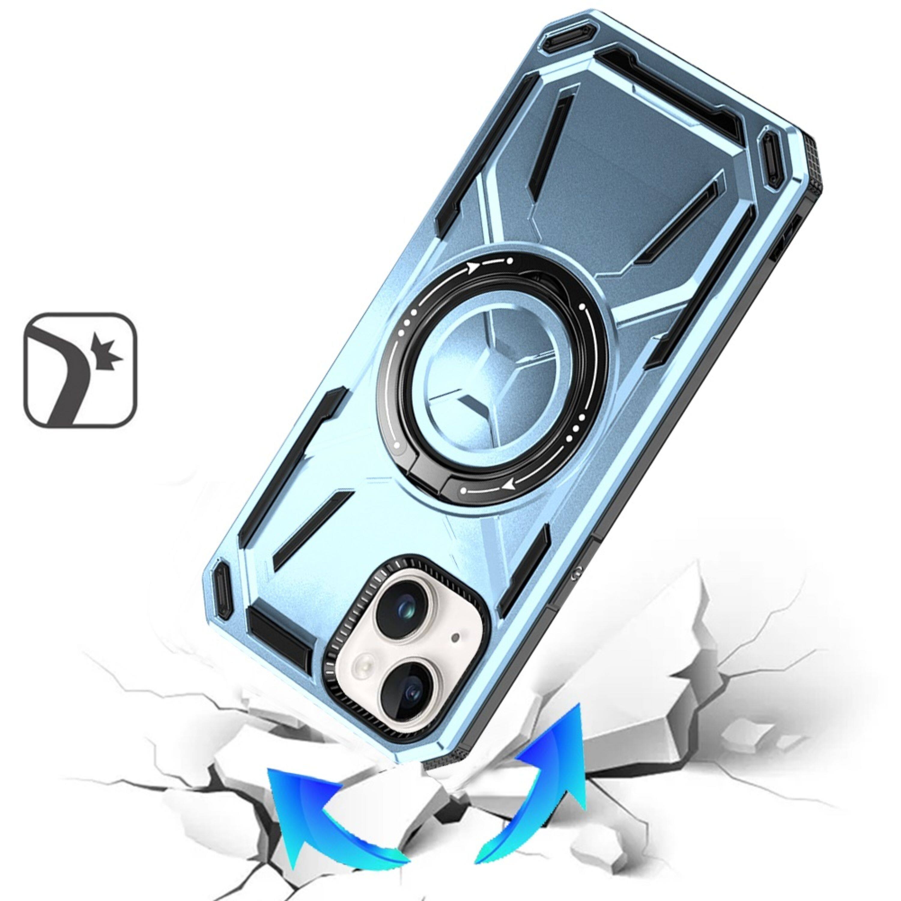 Angle. Kitcheniva - Magnetic Circle Metal Stand Shockproof Phone Case With Tempered Glass For iPhone 13/14 Light Blue - Light Blue.