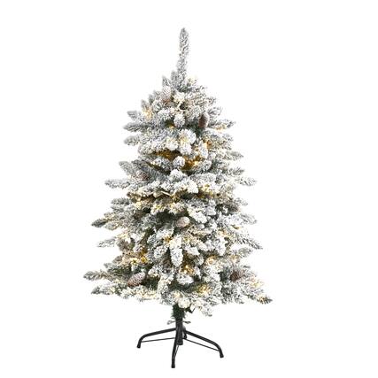 Front. BreeBe - 4’ Flocked Livingston Fir Christmas Tree w150 LED & Cones - White.