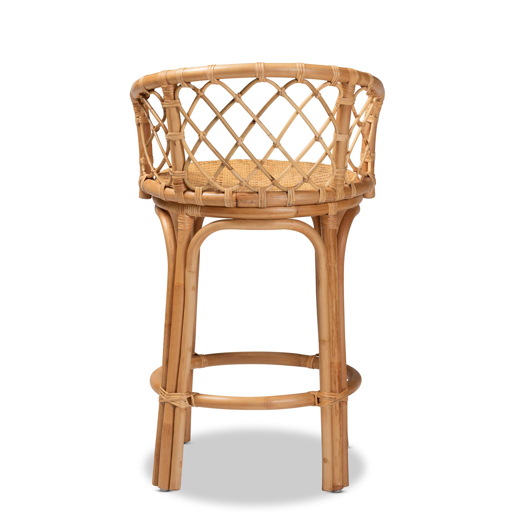 Back. bali & pari - Orchard Modern Bohemian Natural Rattan Counter Stool - Natural Brown.