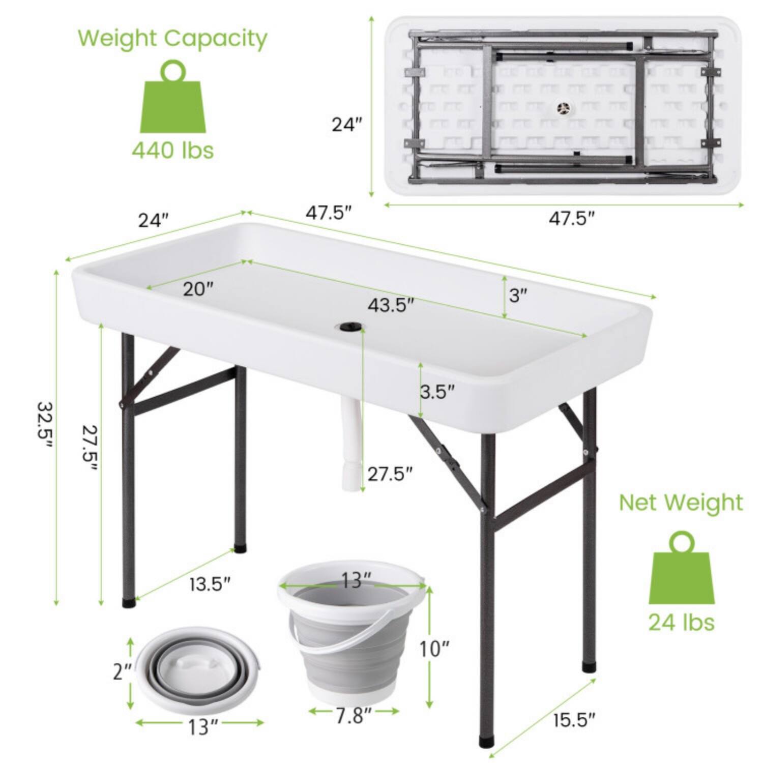Weight Capacity: 440 lbs  
Dimensions:  
- 24" x 24" x 47.5"  
- 20" x 43.5" x 3"  
- 32.5" x 27.5" x 3.5"  
- 13.5" x 13" x 2"  
- 10" x 7.8" x 15.5"  

Net Weight: 24 lbs